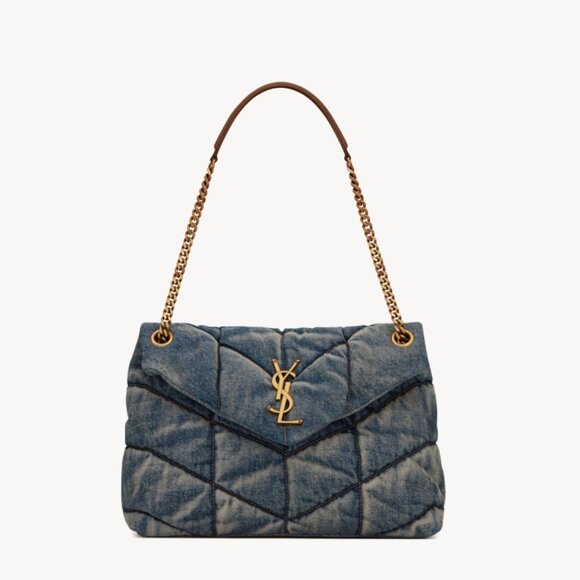 YSL (Yves Saint Laurent) Puffer Medium in Denim and Suede - Picture 2 of 14